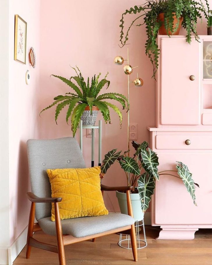 персиковий колір в інтер'єрі вітальні
