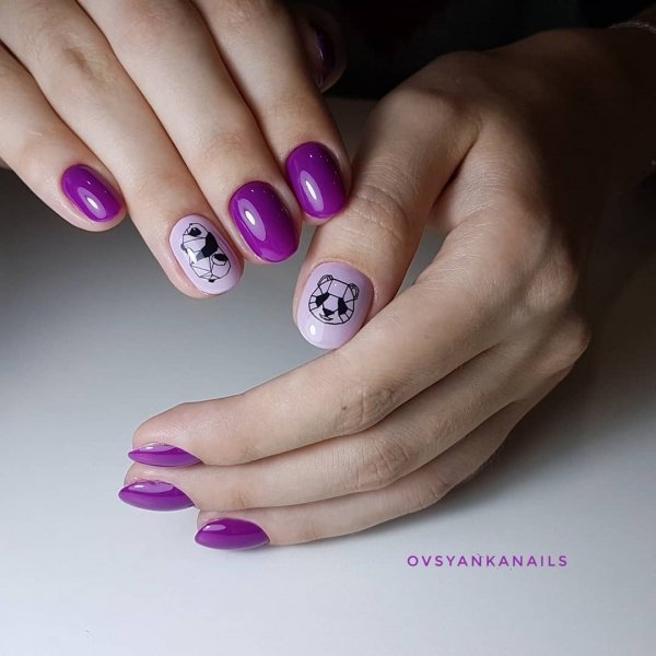 фіолетовий манікюр з пандою