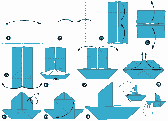 схема складання вітрильника з паперу